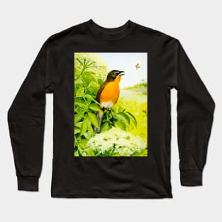 Birdie in the pine tree, colorful vintage design. Long Sleeve T-Shirt